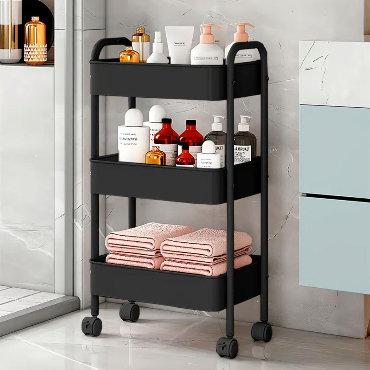 GENERICO - Estante Organizador con Ruedas NEGRO ó BLANCO color al azar