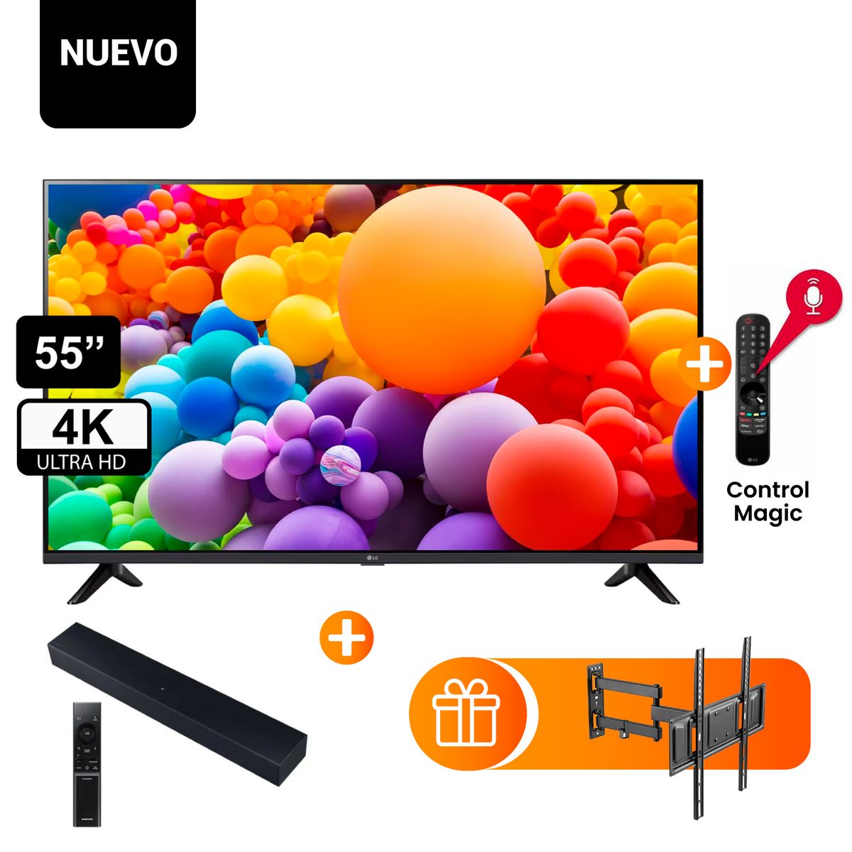 LG - Televisor LG 55 SMART TV THINQ AI 4K UHD 55UR8750PSA + Control Magic + Rack + Soundbar HW-C400
