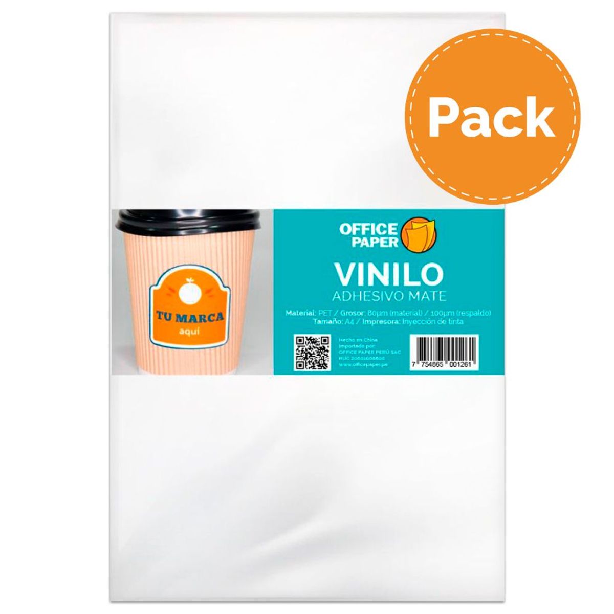 OFFICE PAPER - Vinilo Adhesivo Mate por 05 Hojas A4 Pack x4