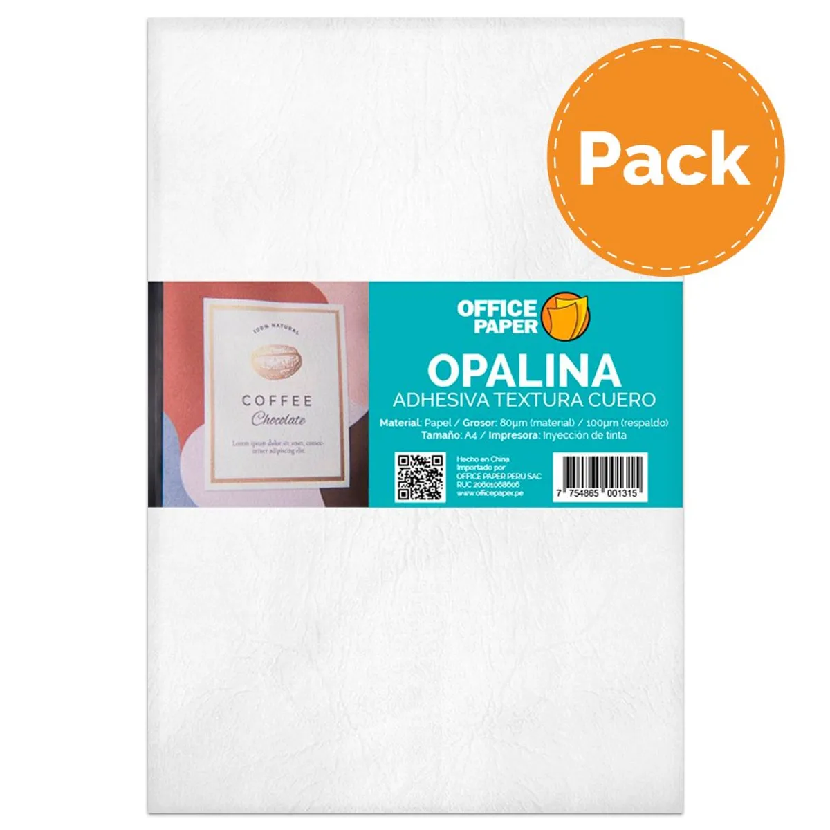 OFFICE PAPER - Pack Opalina Textura Cuero por 05 Hojas A4 Pack x4
