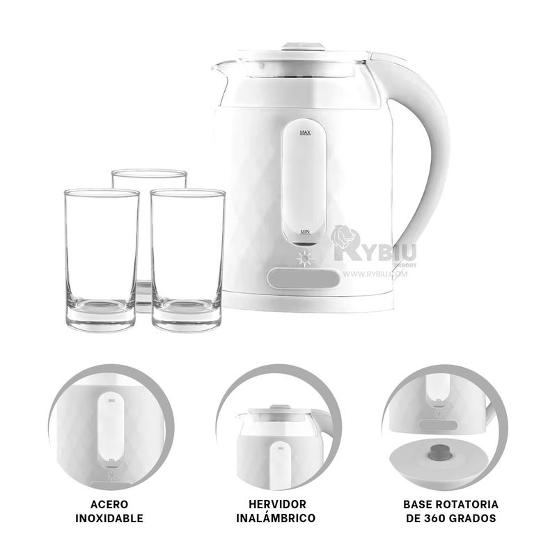 RYBIU IMPORT - Tetera Automatica de 2L en Blanco Y+Gift Stickers