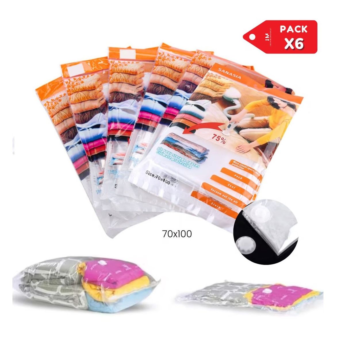GENERICO - Bolsa al vacío 70x100 Pack x6 ¡Ahorra espacio