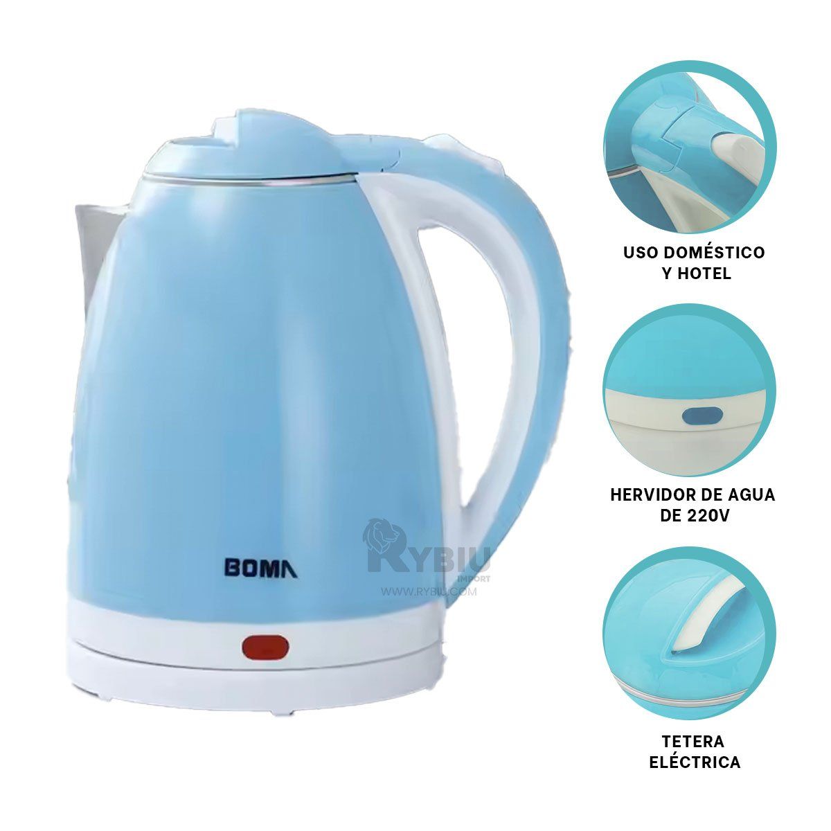 RYBIU IMPORT - Tetera Electrica de 2L en Color Celeste Y+Regalo Stickers