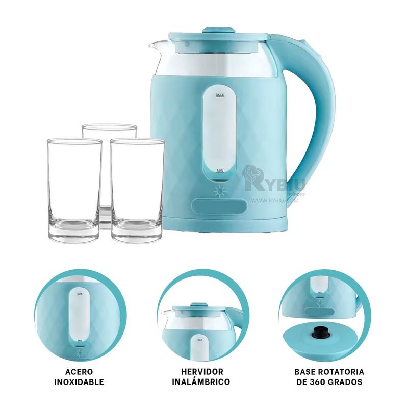 RYBIU IMPORT - Calentador de Infusion 2L en Celeste Y+Banderitas Adhesivas