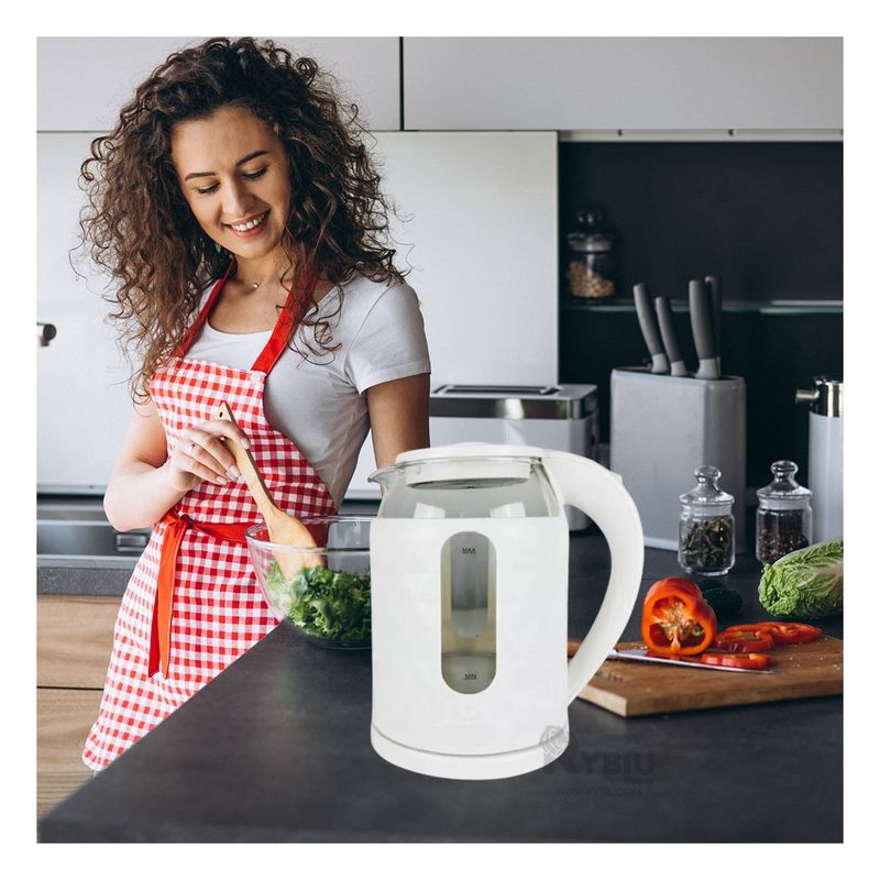 RYBIU IMPORT - Tetera Electrica de 2L en Color Blanco Y+Gift MiniAgenda