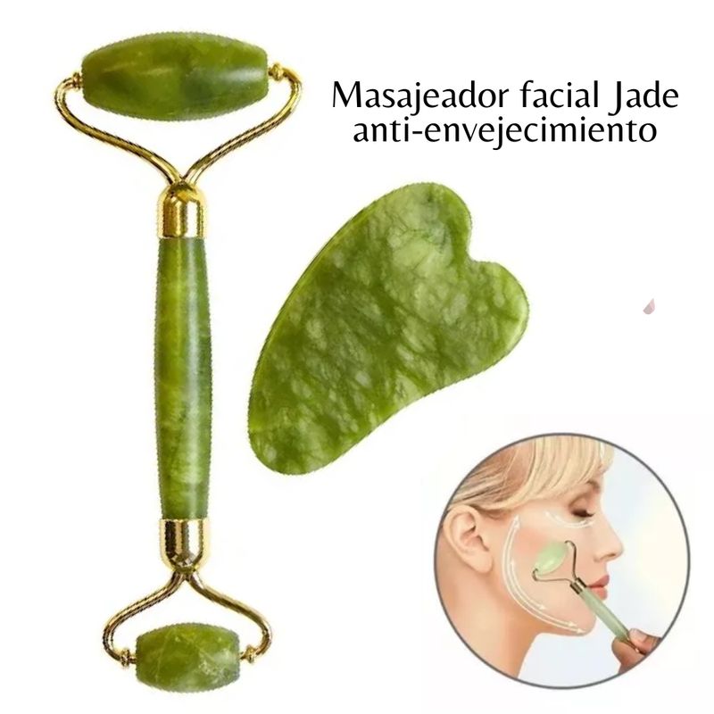 GENERICO - Masajeador Facial de Rodillo Jade Anti-envejecimiento