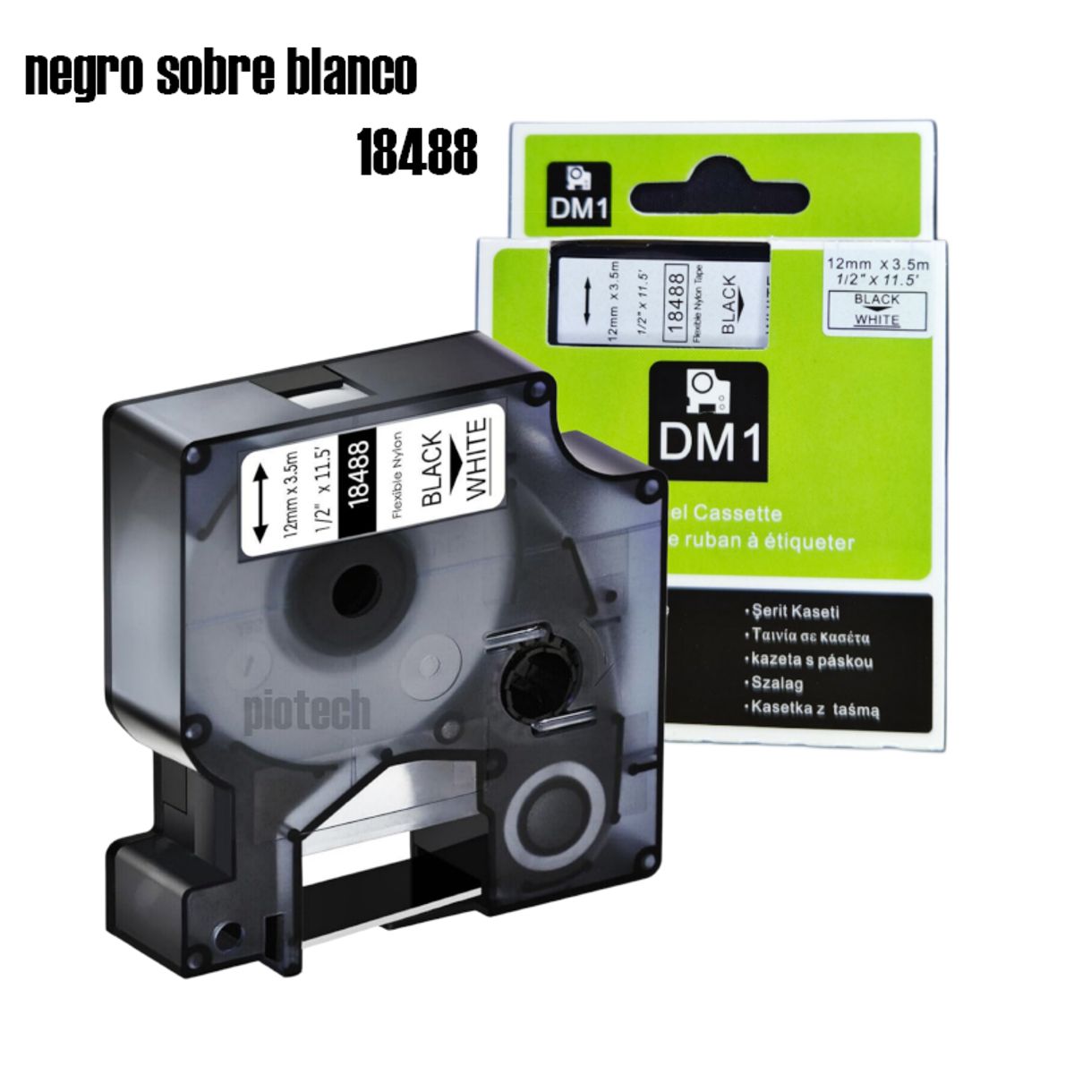 DYMO - CINTA NYLON DYMO 18488 DE 12mmX3.5m FLEXIBLE NEGRO/BLANCO COMPATIBLE