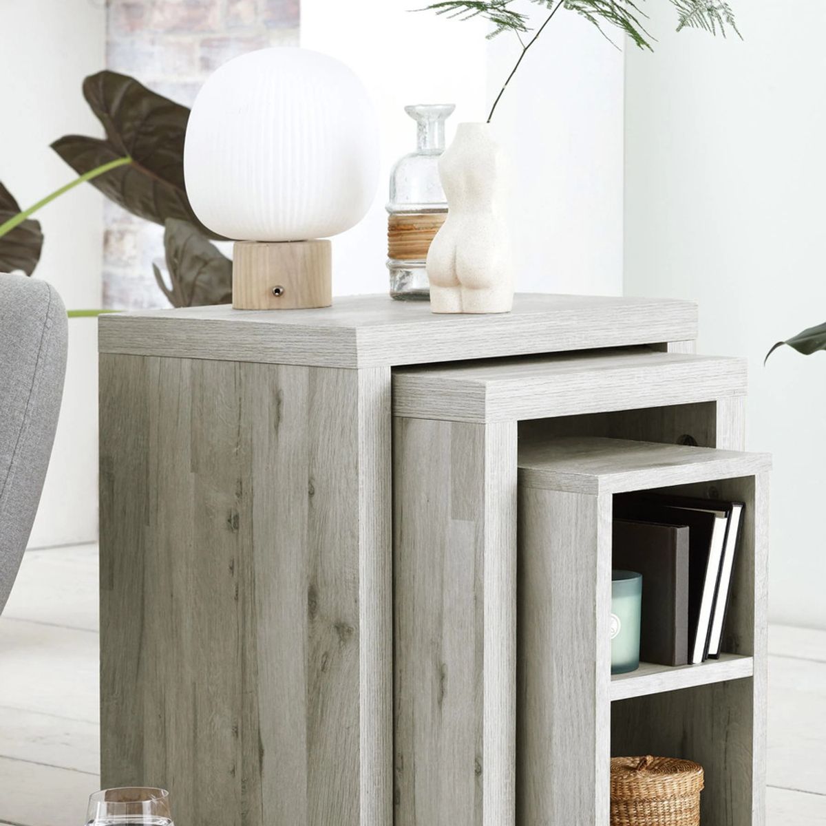 TU MESITA - Set Mesa Lateral x3 Imakel color Ceniza TU MESITA