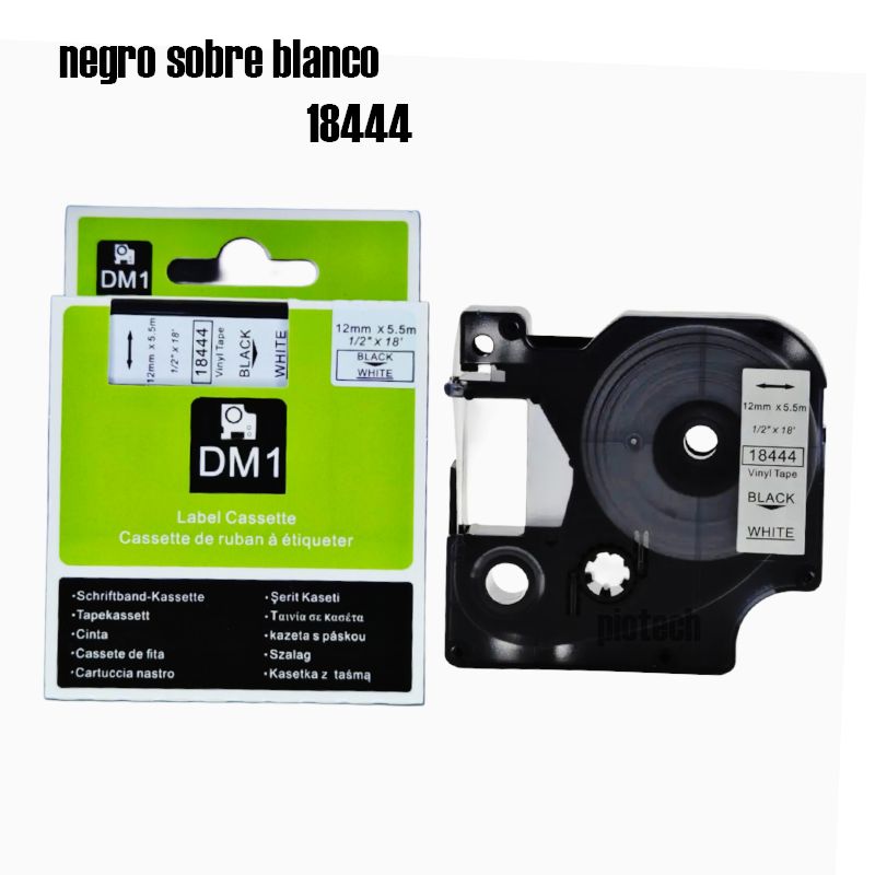 DYMO - CINTA DYMO 18444 VINIL DE 12mmX5.5m FLEXIBLE NEGRO/BLANCO COMPATIBLE