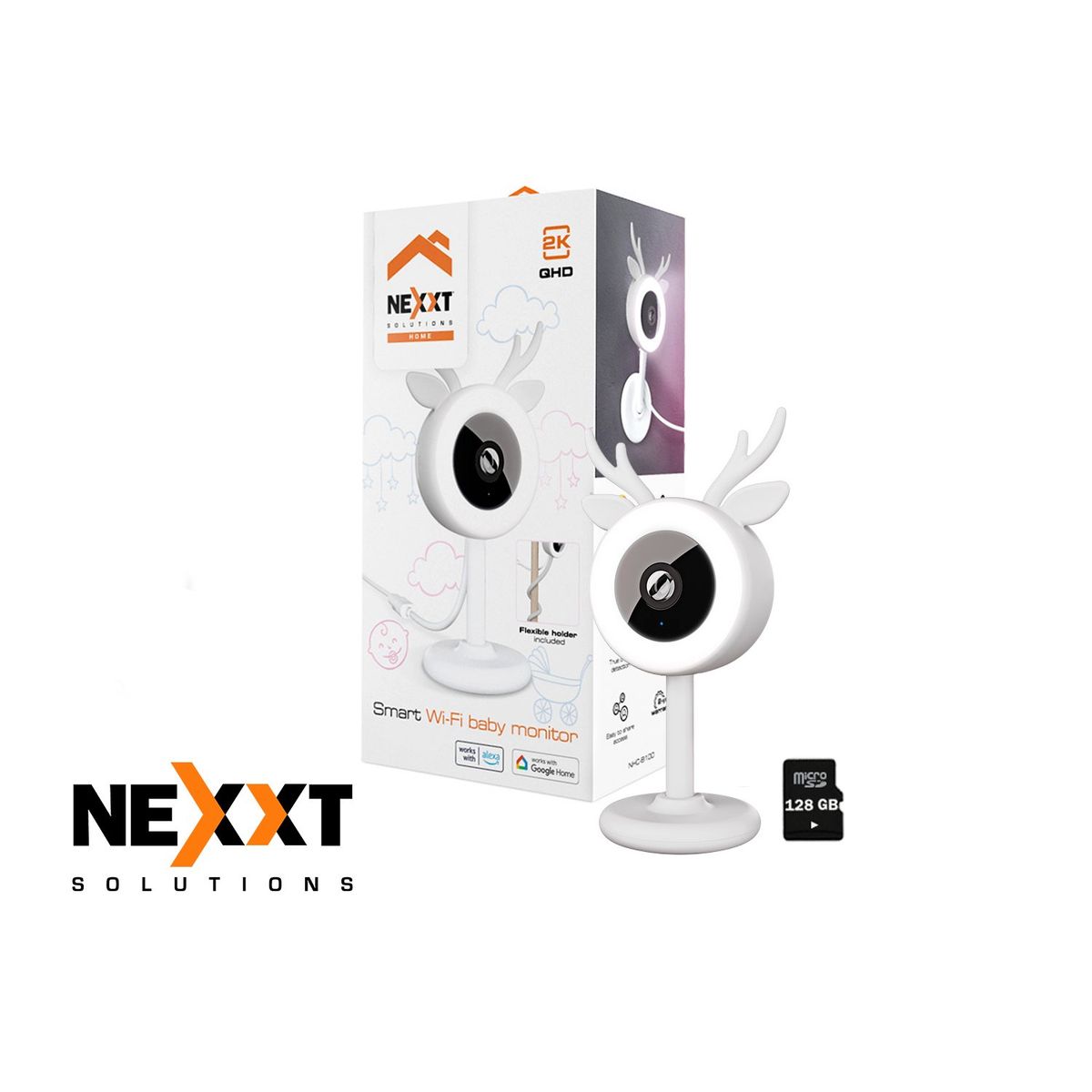 NEXXT SOLUTIONS - Monitor de bebé Inalámbrica Nexxt NHC-B100 2K Audio 2vías Detección llanto+128GB