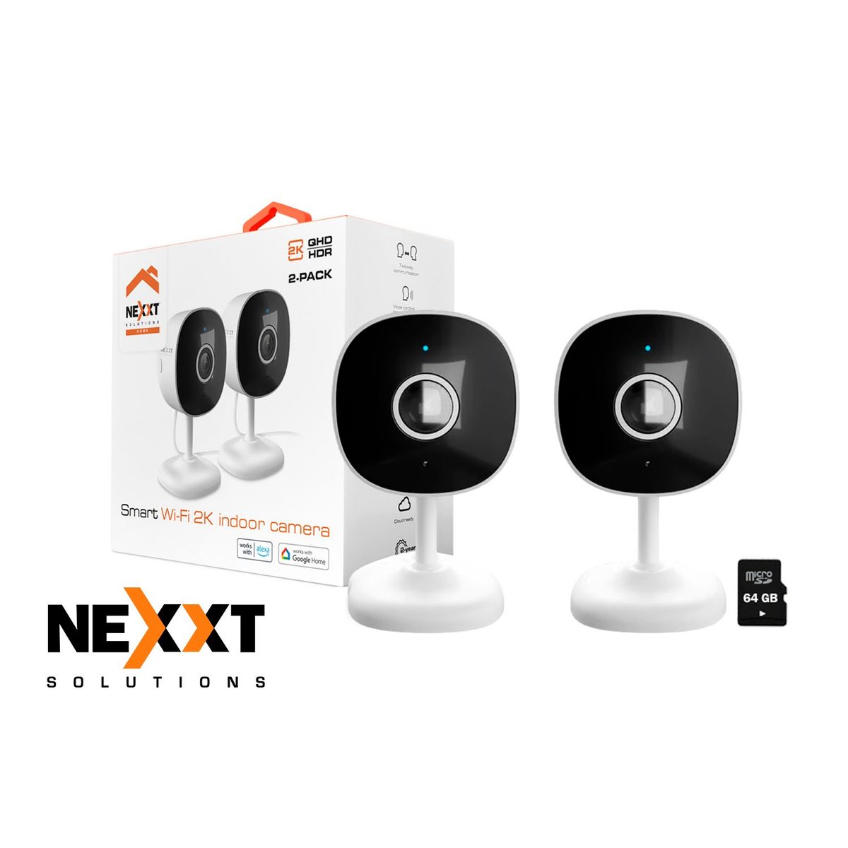 NEXXT SOLUTIONS - Cámara Inalámbrica Nexxt NHC-I710 2K Pack 2 Deteccion humana Audio2 vías +SD64GB