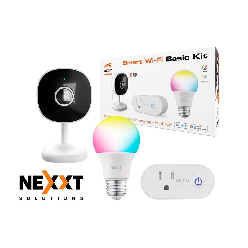NEXXT SOLUTIONS - Kit Basico Smart Inalámbrica Nexxt NHK-K118 Cámara 3MP + Enchufe + Bombilla RGB
