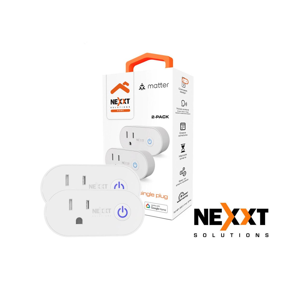Nexxt Solutions - Enchufe Smart WiFi NHP-S611M 2PK Certificación Matter Control Voz Temporizador