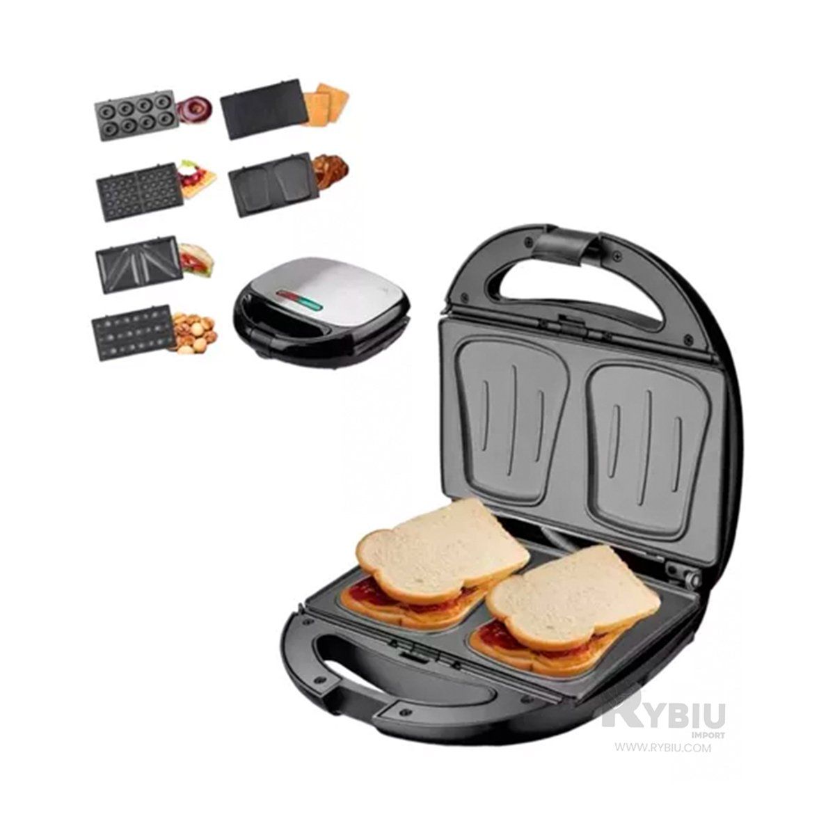 RYBIU IMPORT - Tostador Electrico 6 en 1 en Negro Y+Gift MiniAgenda