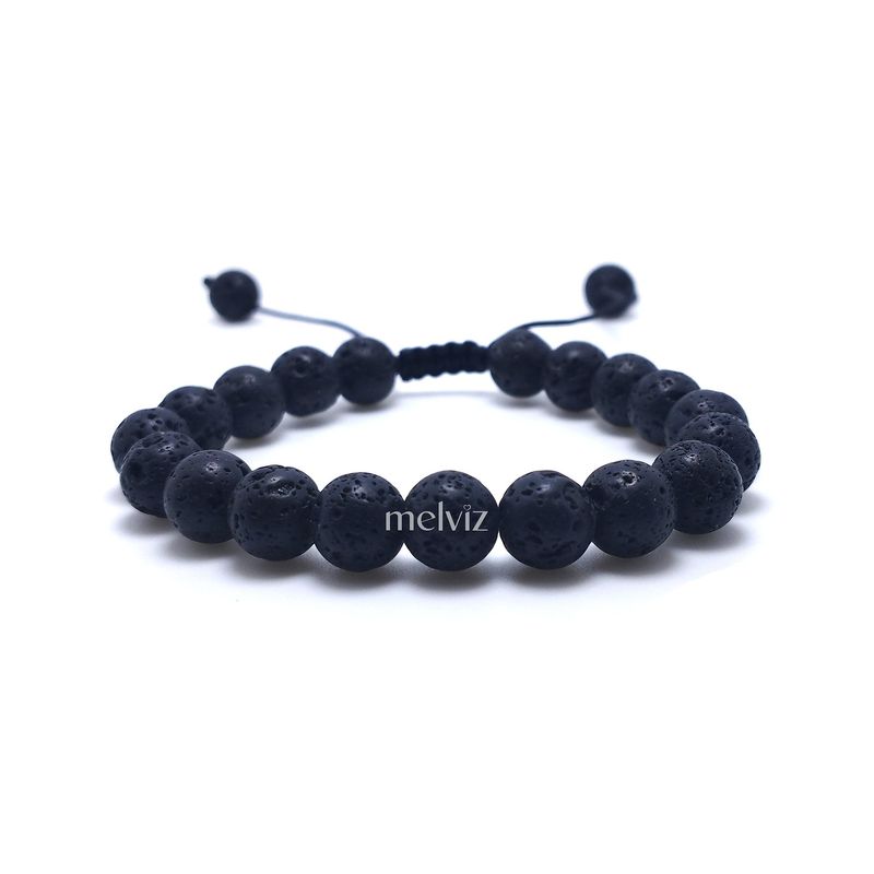 GENERICO - Pulsera de Piedra Natural Lava Volcánica 8 mm Regulable Para Mujer y Hombre