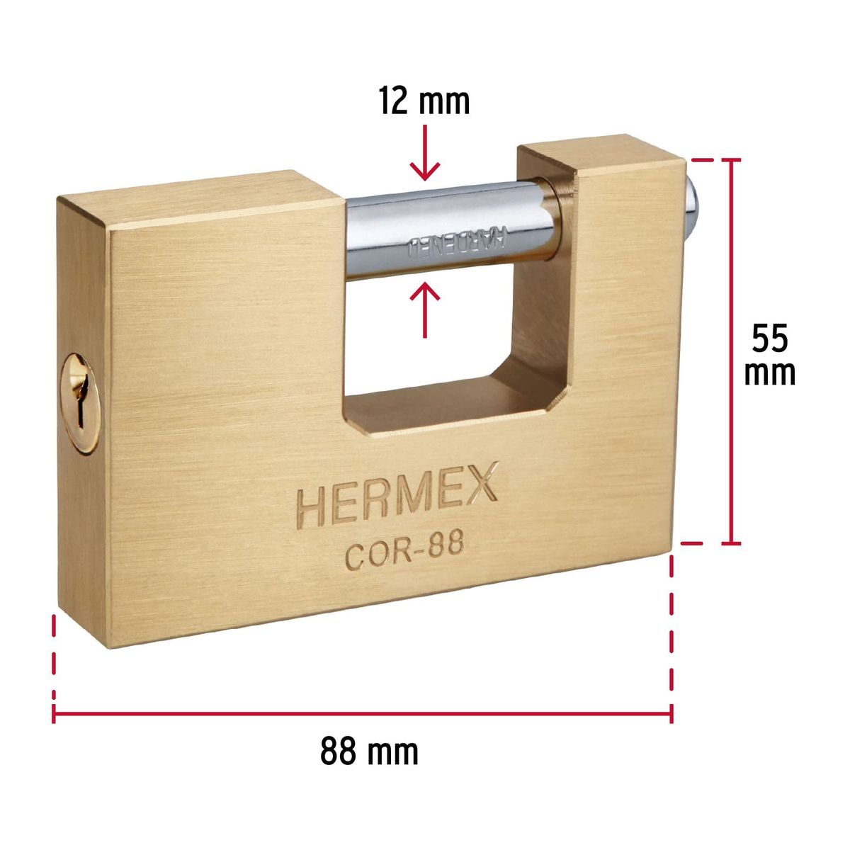 HERMEX - Candado 88mm Tipo Jumbo Antipalanca Laton Solido 43358 Hermex