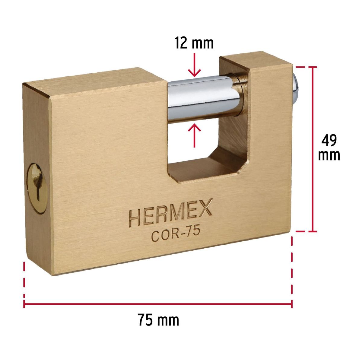 HERMEX - Candado 75mm Tipo Jumbo Antipalanca Laton Solido 43357 Hermex