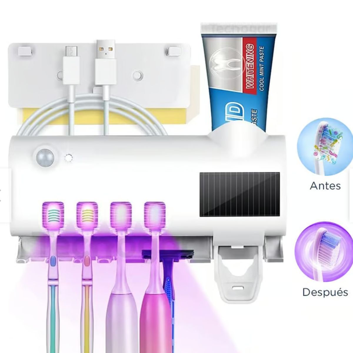 PORTA CEPILLOS DENTAL ESTERILIZADOR CON DESINFECTANTE LUZ UV RECARGABLE, marca GENERICO - Foto Principal