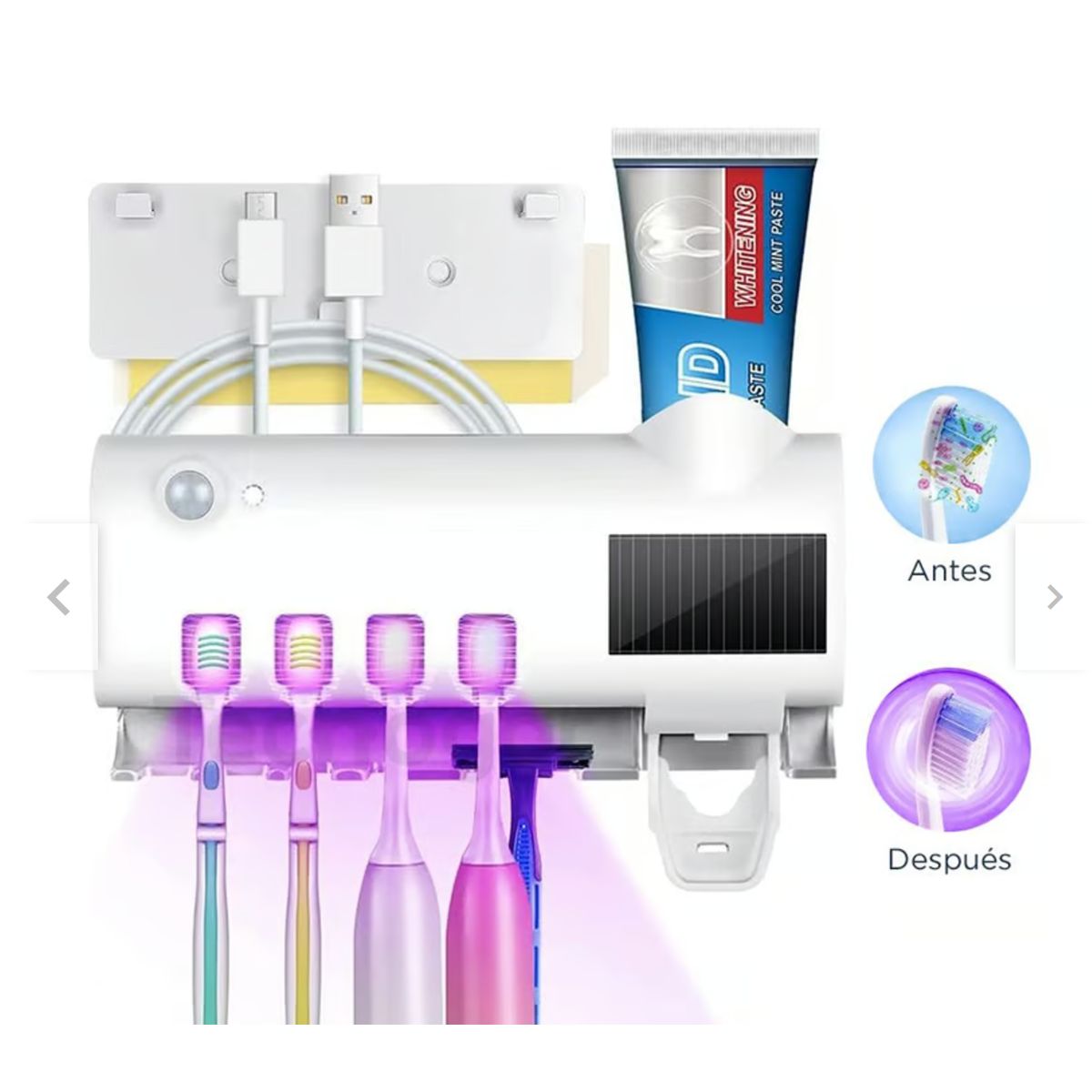 GENERICO - PORTA CEPILLOS DENTAL ESTERILIZADOR CON DESINFECTANTE LUZ UV RECARGABLE