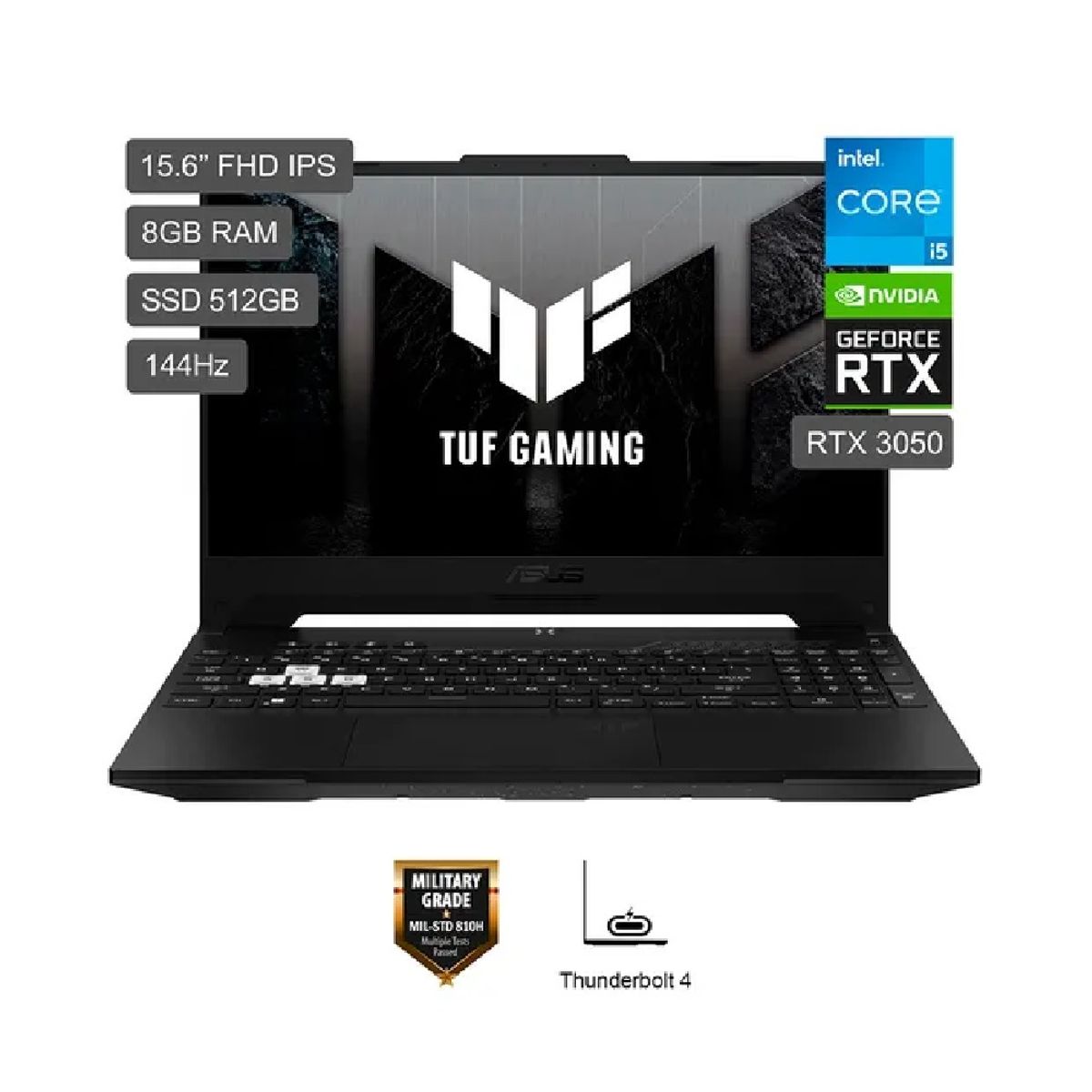 ASUS - Laptop ASUS TUF F15 15.6'' FHD 144Hz Intel Core i5-12450H 8GB DDR5 512GB SSD RTX 3050 Windows 11 Español