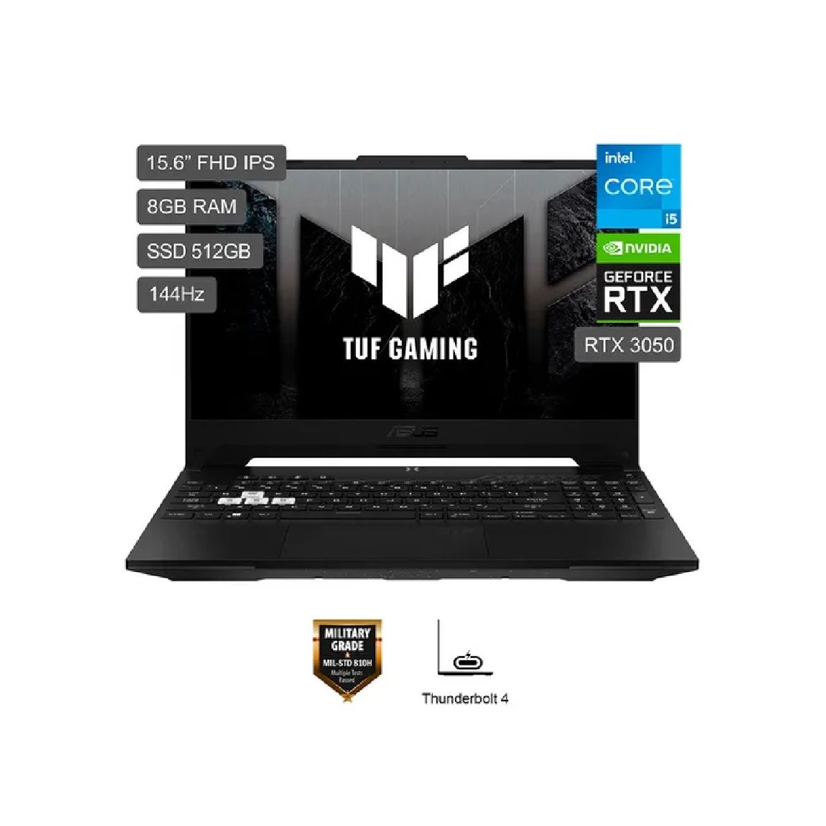 ASUS - Laptop ASUS TUF F15 15.6'' FHD 144Hz Intel Core i5-12450H 8GB DDR5 512GB SSD RTX 3050 Windows 11 Español