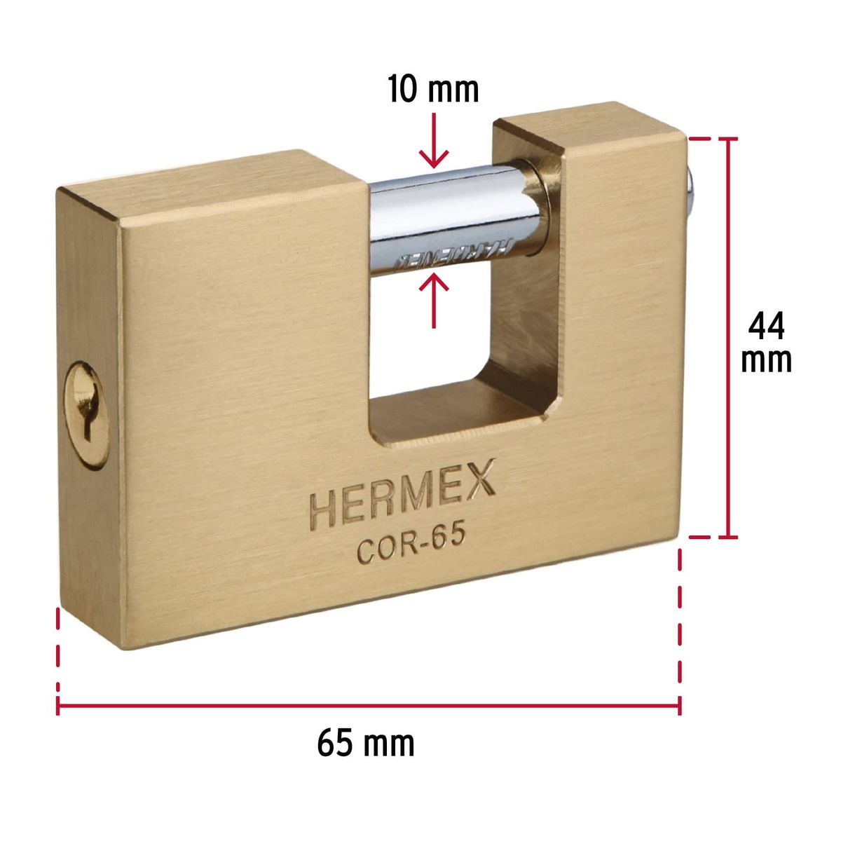 HERMEX - Candado 65mm Tipo Jumbo Antipalanca Laton Solido 43356 Hermex