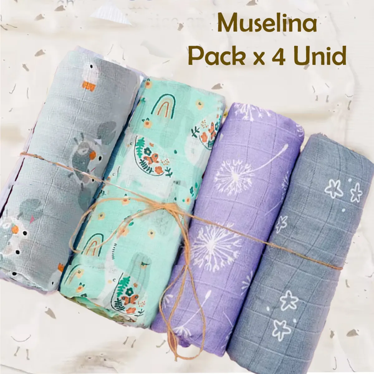 GENERICO - Manta Muselina para Bebé Bambú y Algodón Pack x  4 Unidades