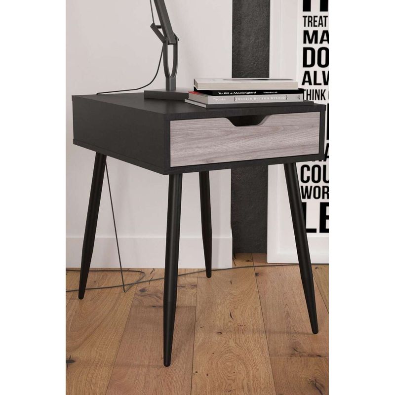 TU MESITA - Mesita Lateral Cris color NegroCeniza 1 cajón TU MESITA