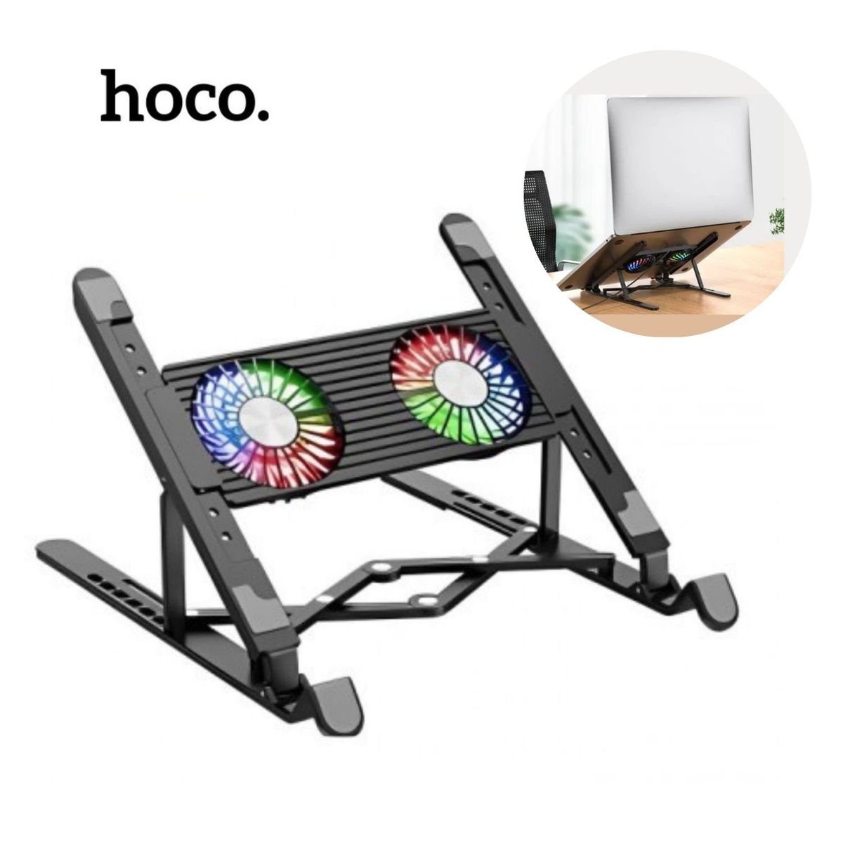 HOCO - Cooler Doble Ventilador Soporte Laptop Hoco DH-17 Con Luces RGB