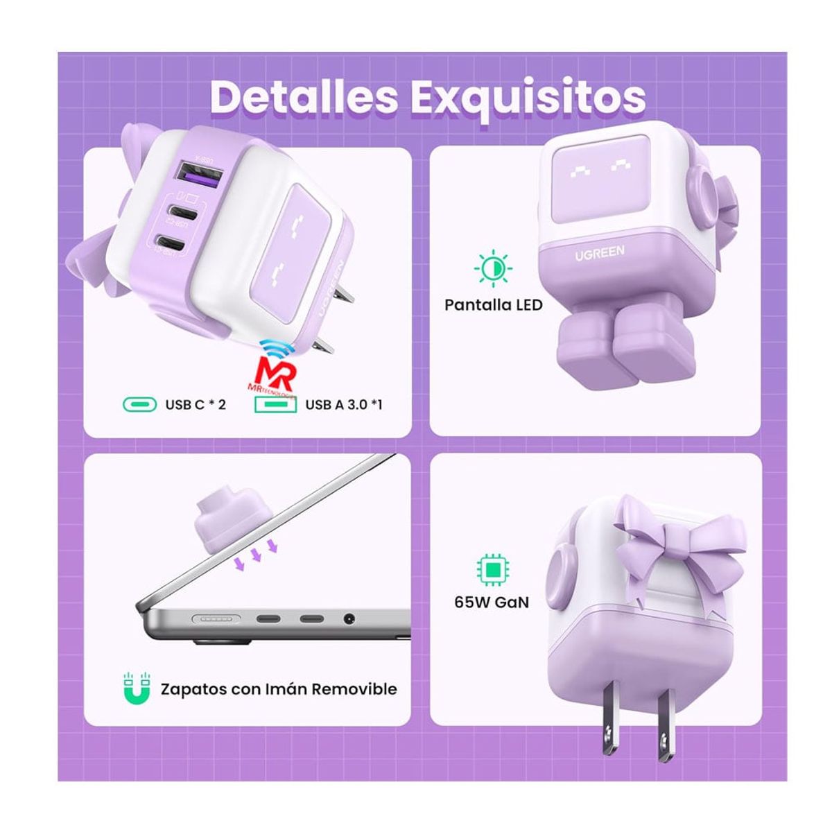 UGREEN - Cargador Ugreen 35314 usb-c usb c carga 65w LILA