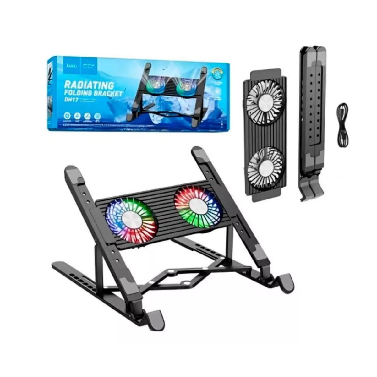 HOCO - Cooler Doble Ventilador Soporte Laptop Hoco DH-17 Con Luces RGB