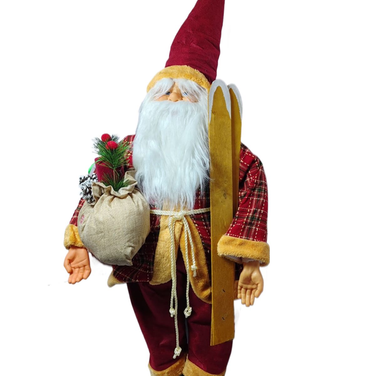 GENERICO - PAPÁ NOEL SANTA CLAUS 1MT FORASTERO ADORNO NAVIDAD MANO Y BOLSO CON SONIDO MÚSICA NAVIDEÑA