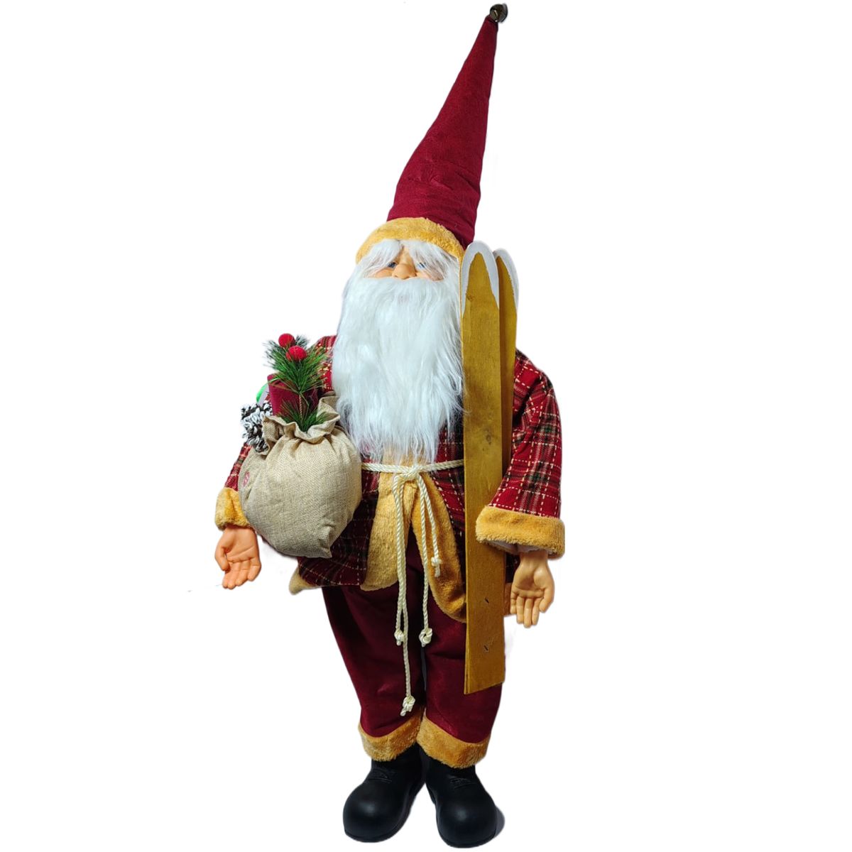 GENERICO - PAPÁ NOEL SANTA CLAUS 1MT FORASTERO ADORNO NAVIDAD MANO Y BOLSO CON SONIDO MÚSICA NAVIDEÑA