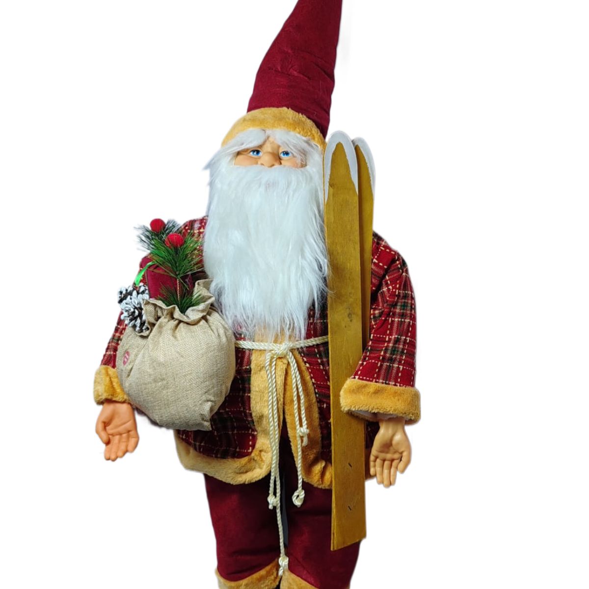 GENERICO - PAPÁ NOEL SANTA CLAUS 1MT FORASTERO ADORNO NAVIDAD MANO Y BOLSO CON SONIDO MÚSICA NAVIDEÑA