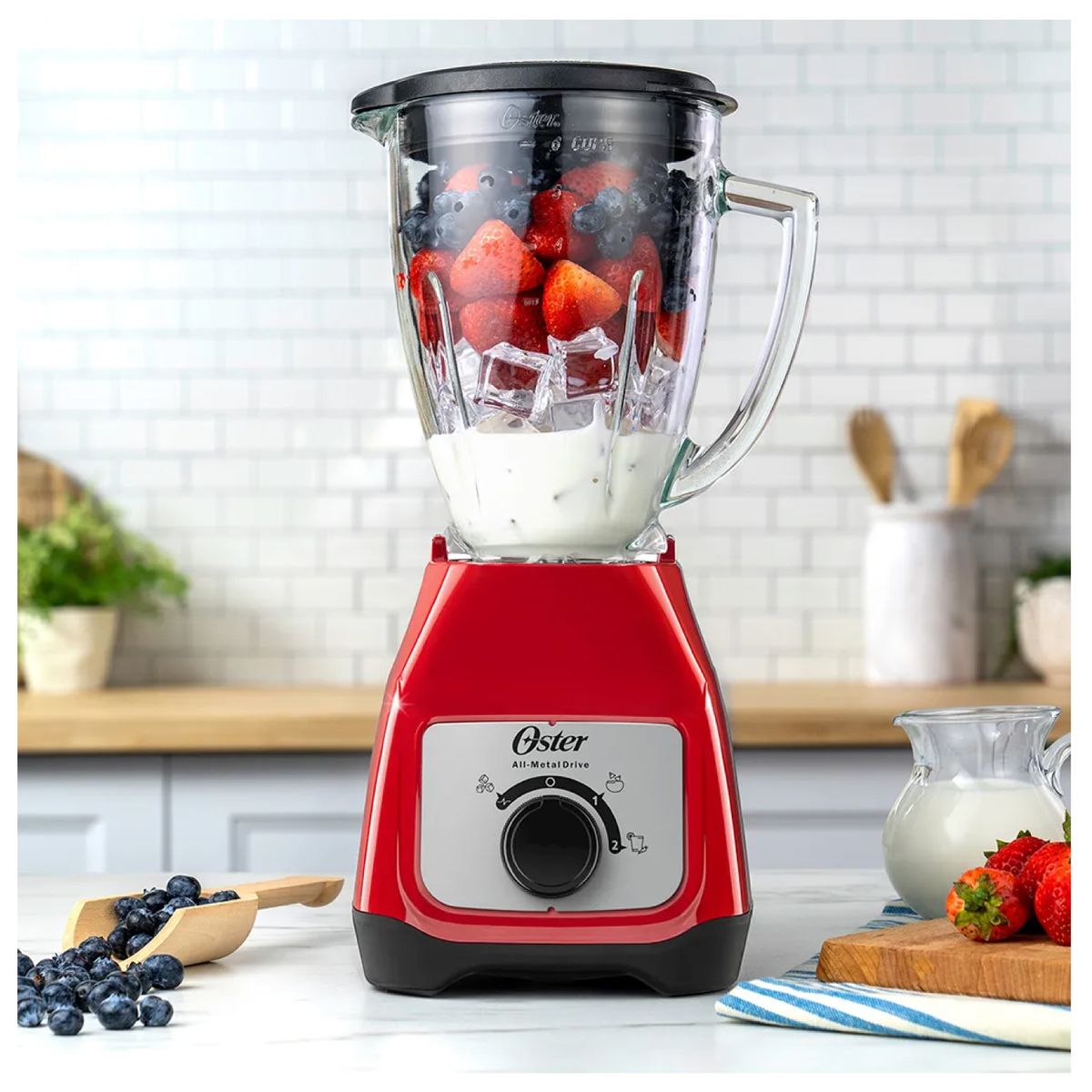 OSTER - Licuadora Oster con vaso de vidrio y perilla BLSTKAGRRD 053 Rojo