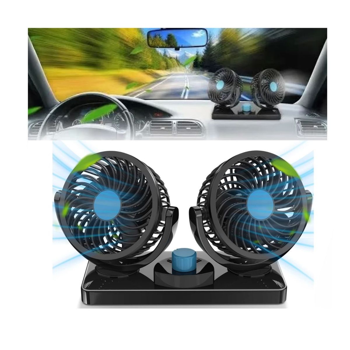 OEM - Ventilador Dual 360° para Auto con Base Giratoria 12v