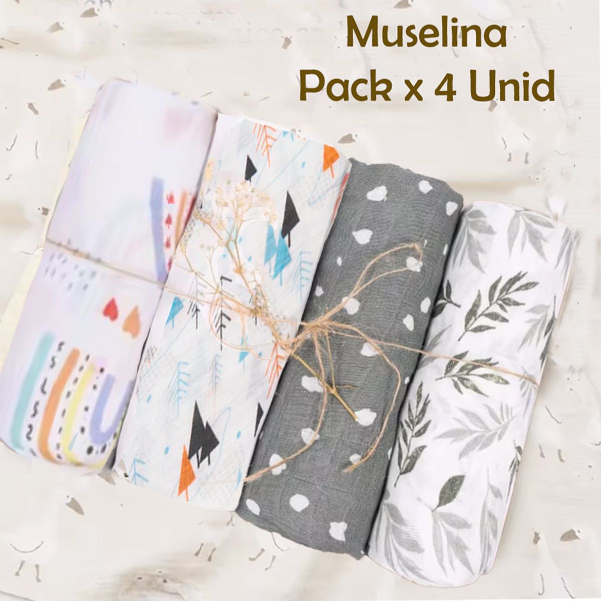 GENERICO - Manta Muselina para Bebé 100% Algodón Pack x  4 Unidades