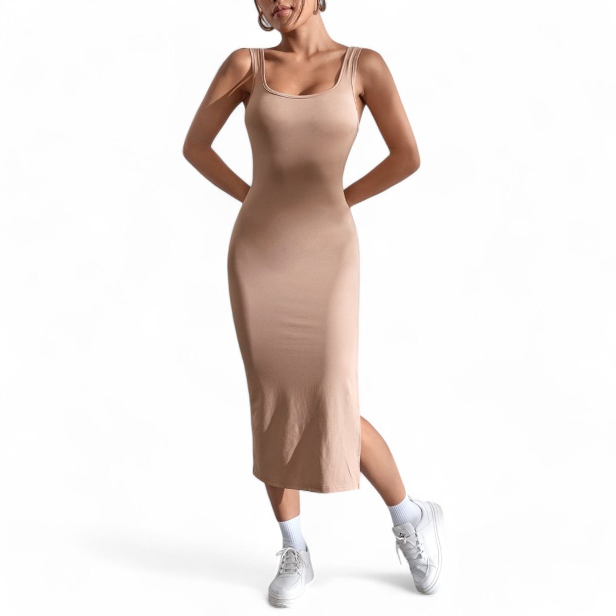 GENERICO - Vestido Acanalado Manga Cero Sab-20 Color Beige