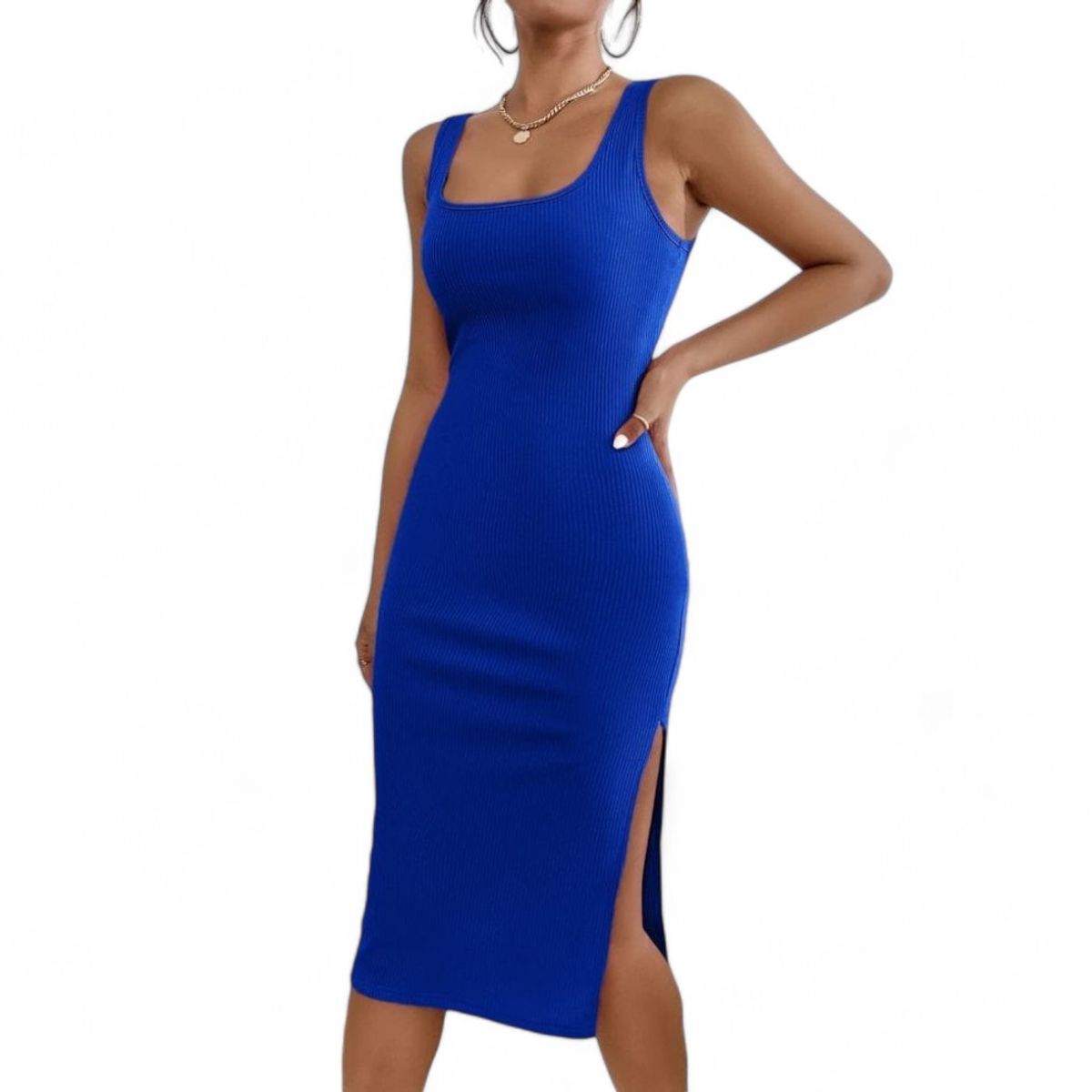 GENERICO - Vestido Acanalado Manga Cero Sab-20 Color Azul