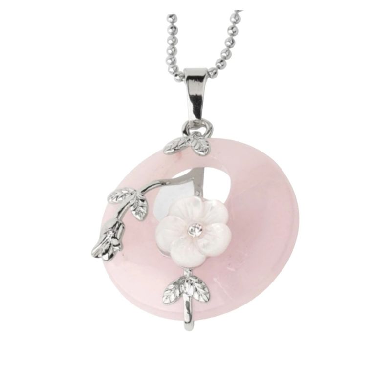 LUCYANA JOYAS Y ACCESORIOS - Collar para Mujer de Flor y Cuarzo Rosa - Joyas Lucyana