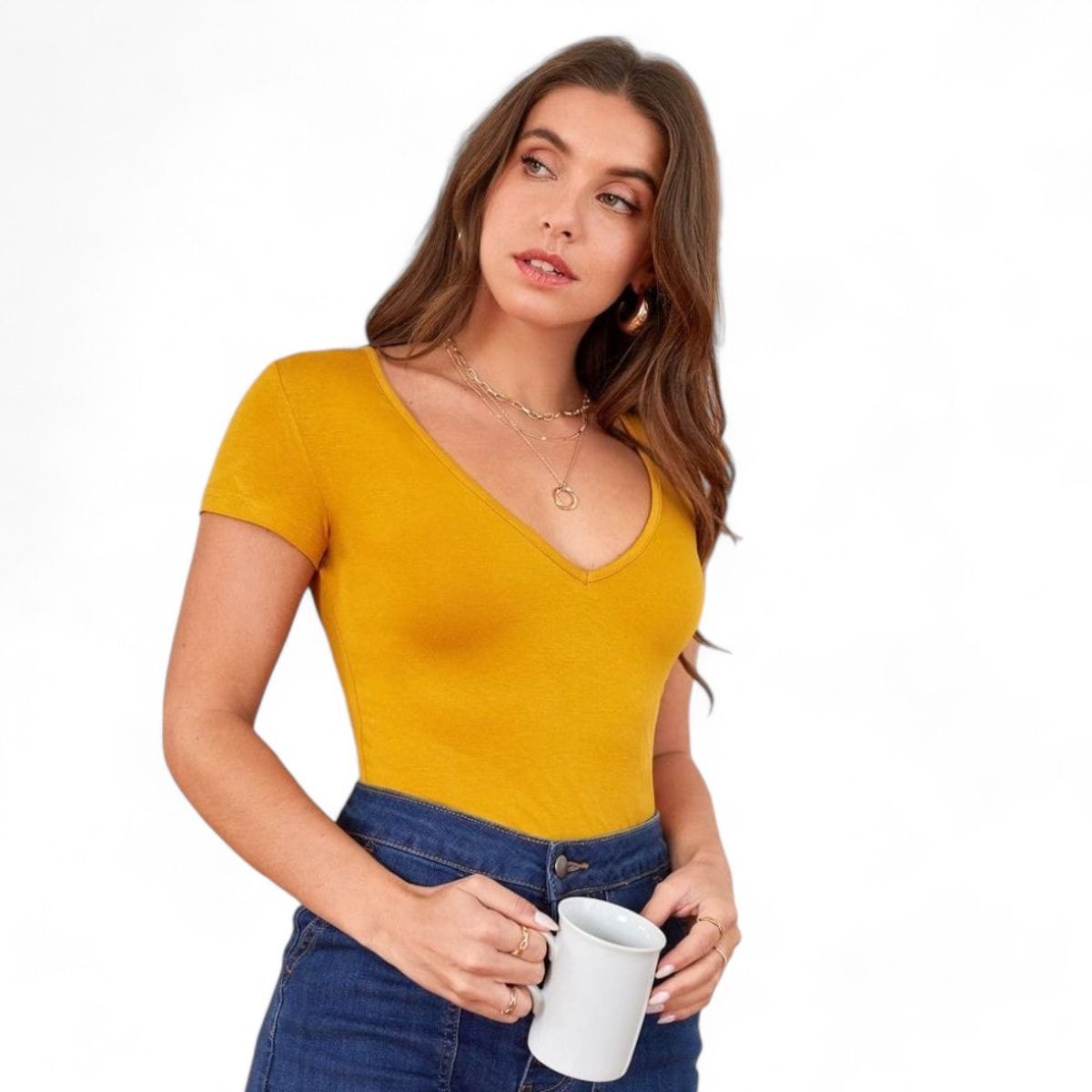 GENERICO - Polo Cuello V Sab-11 Color Amarillo