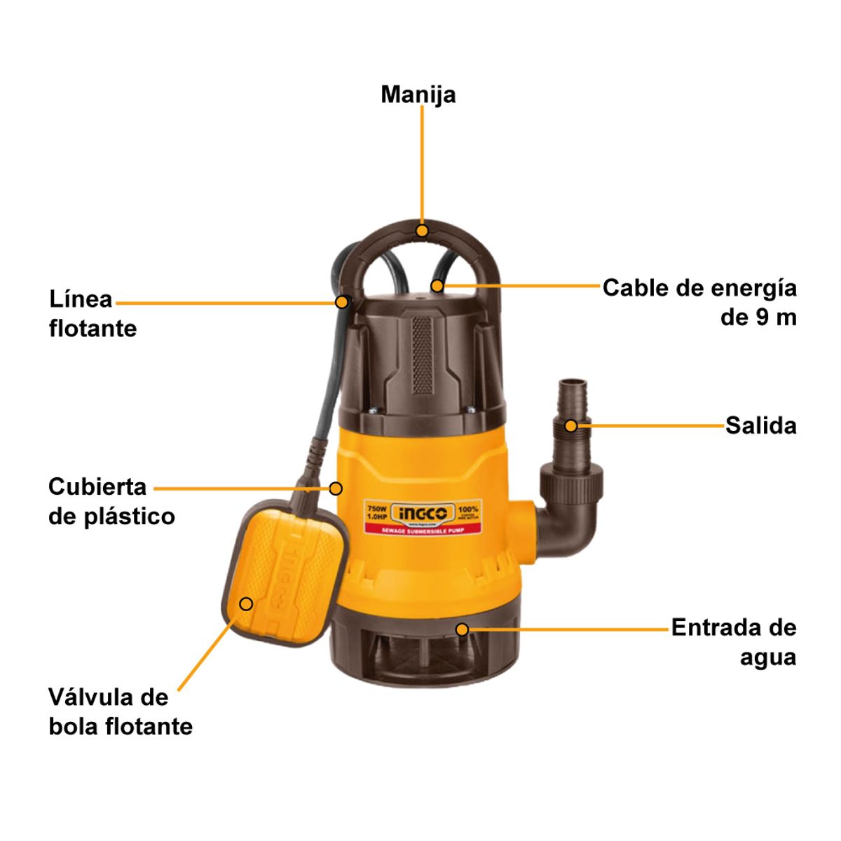 INGCO TOOLS - BOMBA DE AGUA SUMERGIBLE INGCO 750W 1HP SPD7508-5