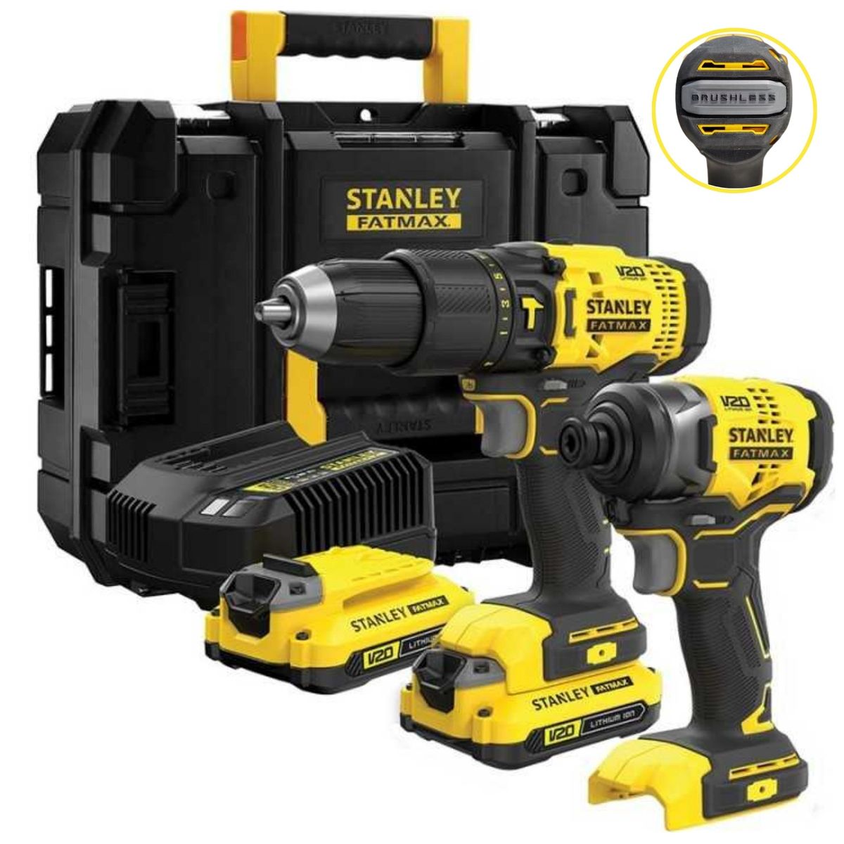 STANLEY - Combo taladro de impacto taladro percutor inalambrico 20V BRUSHLESS