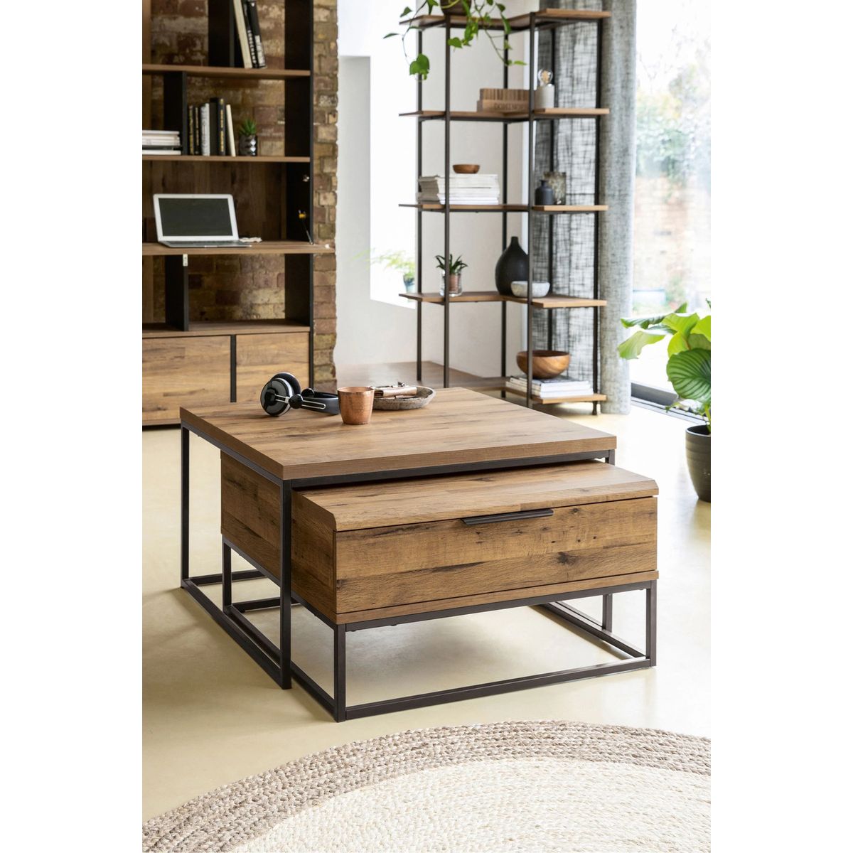 TU MESITA - Mesa de Centro set x2 Magnum color Marrón 1 cajón TU MESITA