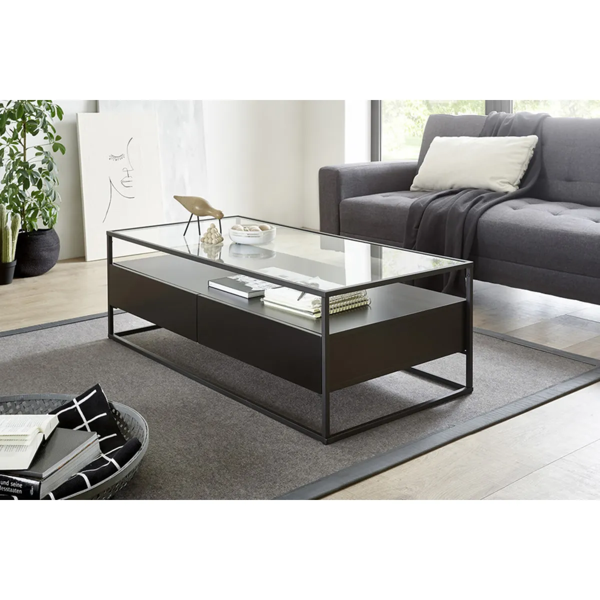 TU MESITA - Mesa de Centro tipo Industrial Bénfica con vidrio Color Negro
