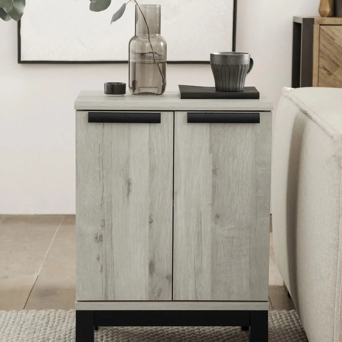 TU MESITA - Mesa Lateral Yuliet 2 puertas color Ceniza TU MESITA