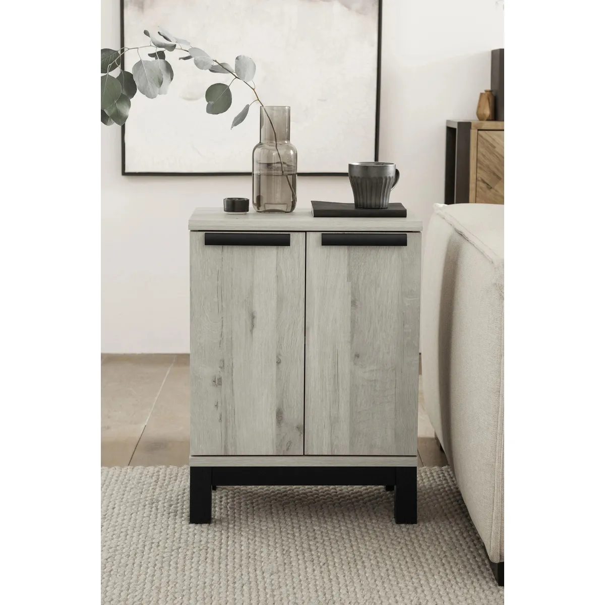 TU MESITA - Mesa Lateral Yuliet 2 puertas color Ceniza TU MESITA