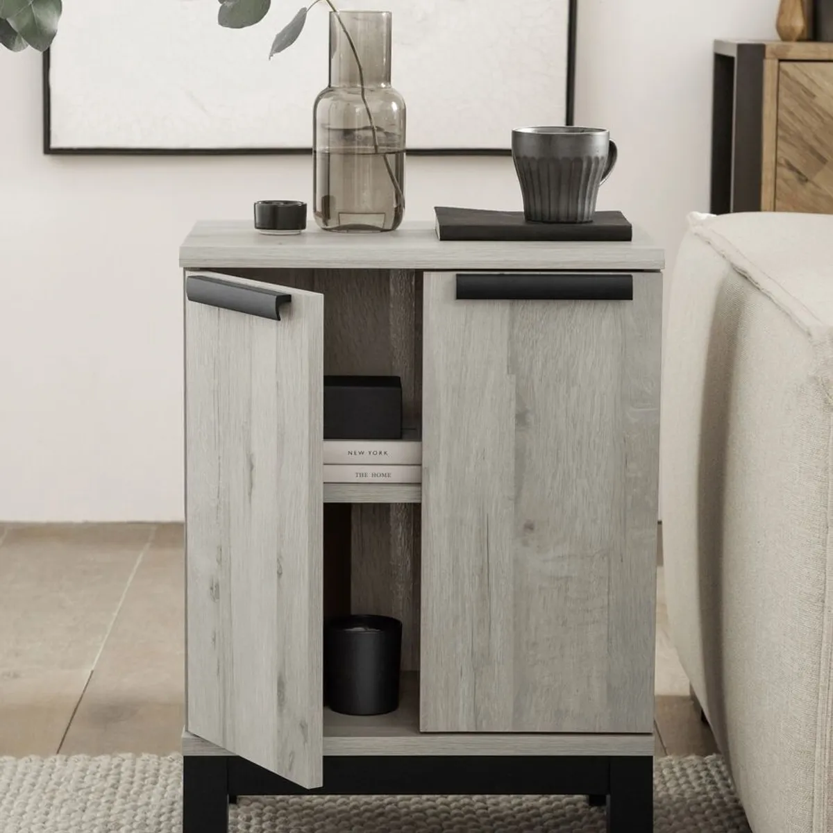 TU MESITA - Mesa Lateral Yuliet 2 puertas color Ceniza TU MESITA