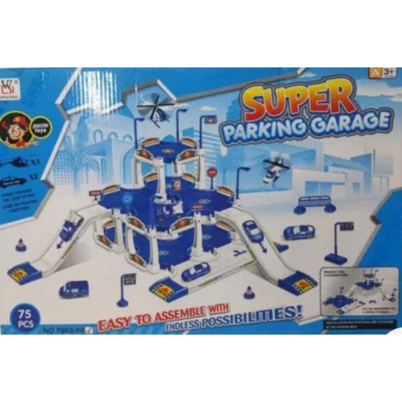 GENERICO - SET DE PISTA CON DOS CARROS Y UN HELICOPTERO CON 75 PIEZAS