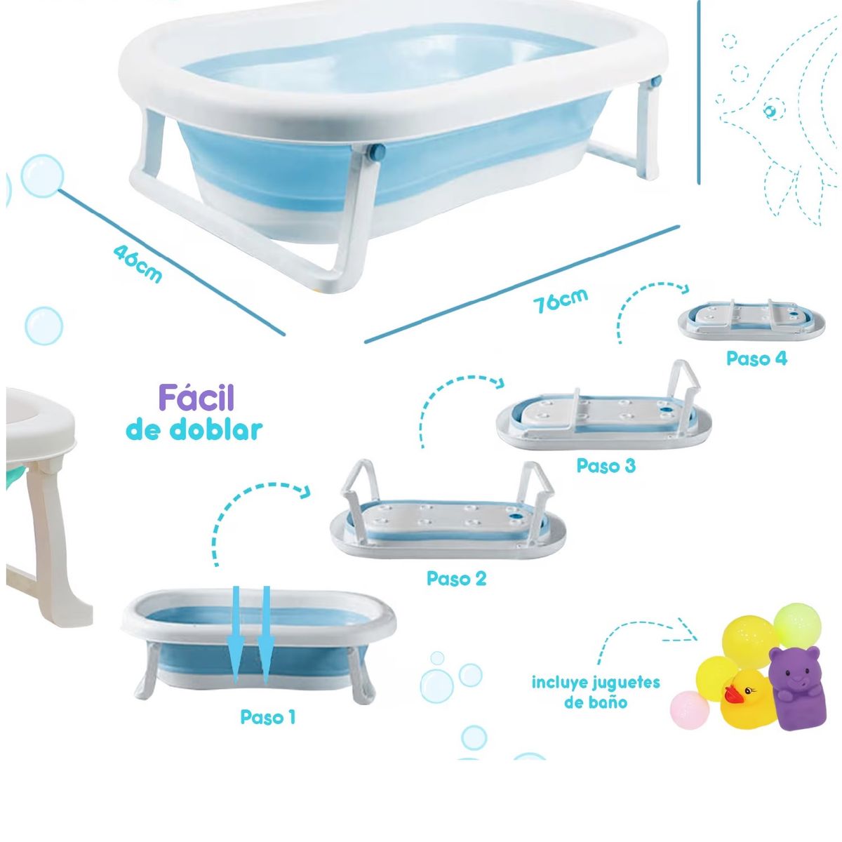 GENERICO - Tina Bañera Plegable para Bebes Color Celeste